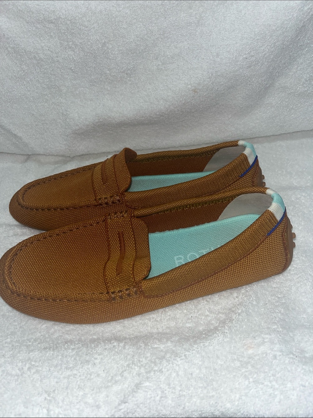 Rothy's Tan Knit Loafer with Teal Insole - Picture 5 of 8